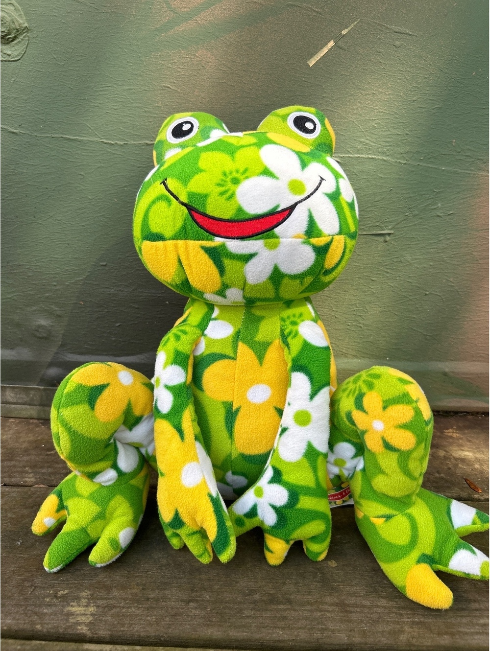 Melissa & Doug Plush Frog Toy with Green and Yellow Floral Pattern